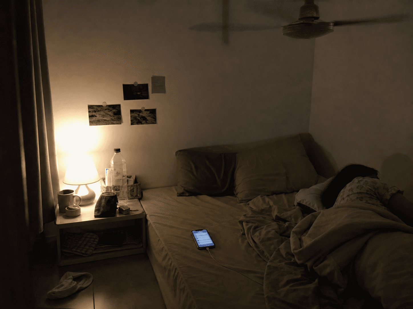 night bedroom with glowing phone