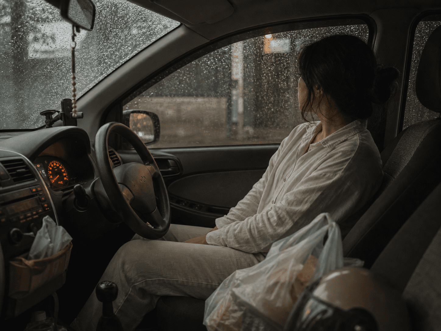 quiet parked car after rain